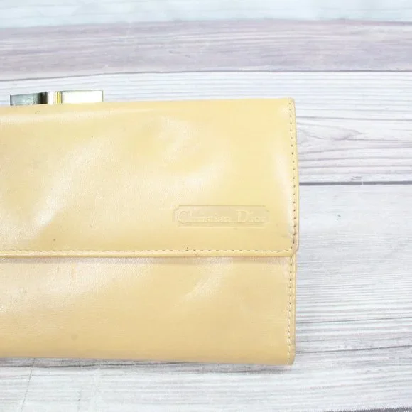 Vintage! Christian Dior Tan Leather Calfskin Kisslock Pouch Wallet - Picture 2 of 10